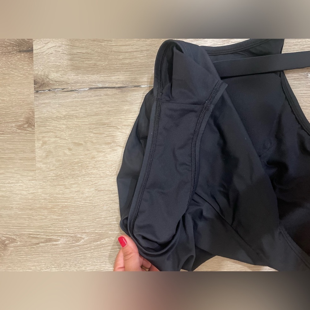 Quince Italian Cross-Back Black One-Piece Swimsuit - Picture 9 of 9